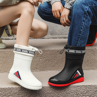 中筒雨鞋男款新款束口户外防水情侣雨靴厨房工作防滑水鞋保暖胶鞋