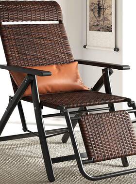 加厚SBH折躺靠椅手工折编藤椅叠家用办公室午休午睡三阳台懒人休