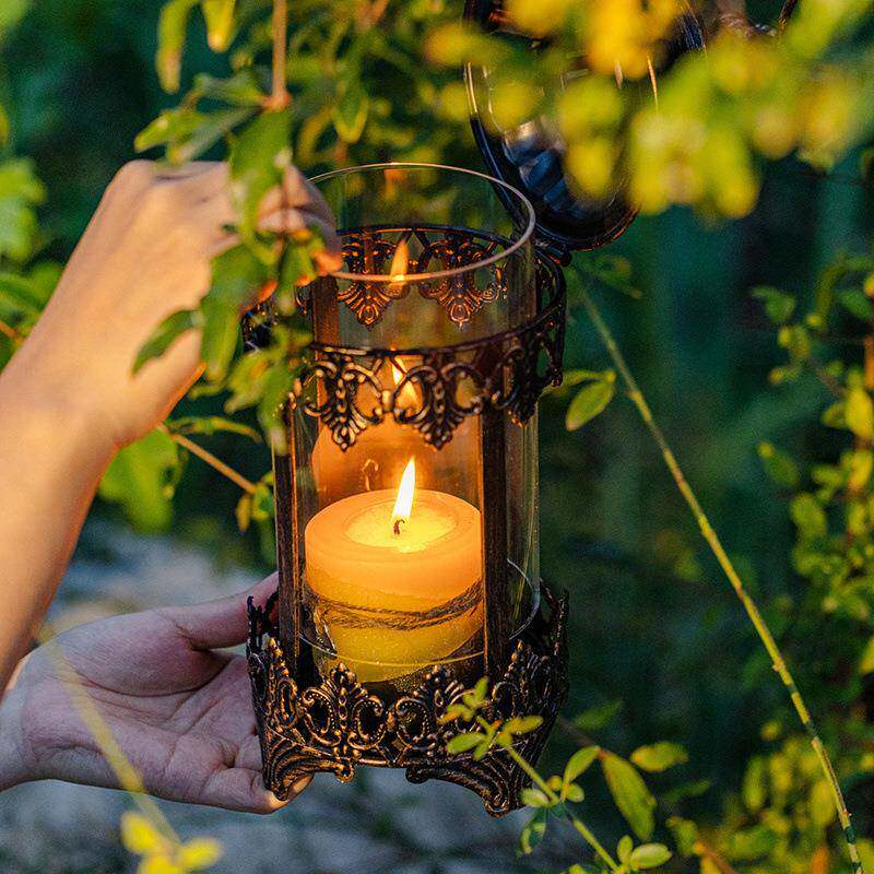 欧式复古灯艺铁烛法式户外露营落地光防风灯台浪漫烛晚LJE餐E8