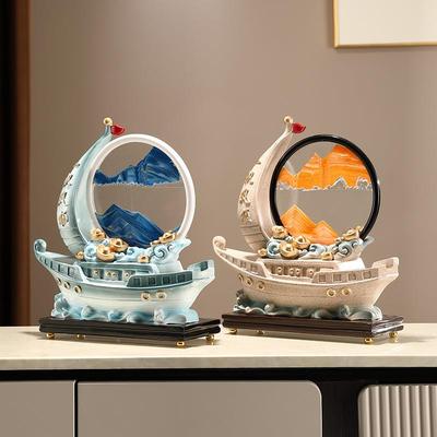 一帆风船沙创顺解压ZDZ沙漏流画意摆件家居高档玄关酒柜电视柜装