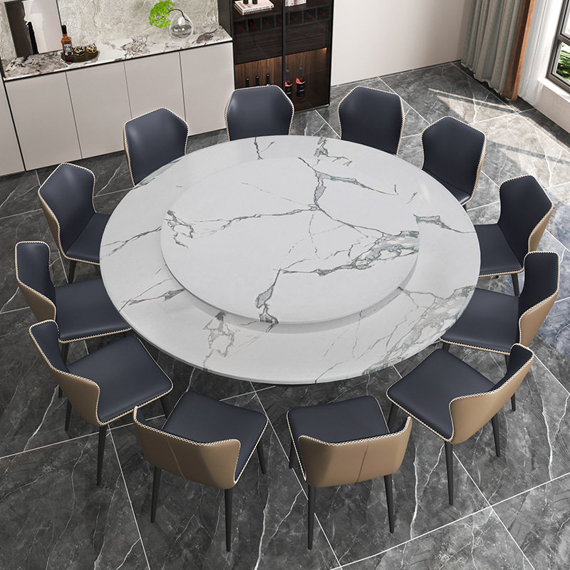 1.8米大理石圆形桌10人家用转盘饭桌岩板餐桌椅组合现代简约圆桌