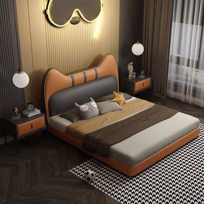 卡通橘猫儿童床男孩公主床可爱青少年女孩单人女童卧室皮质床