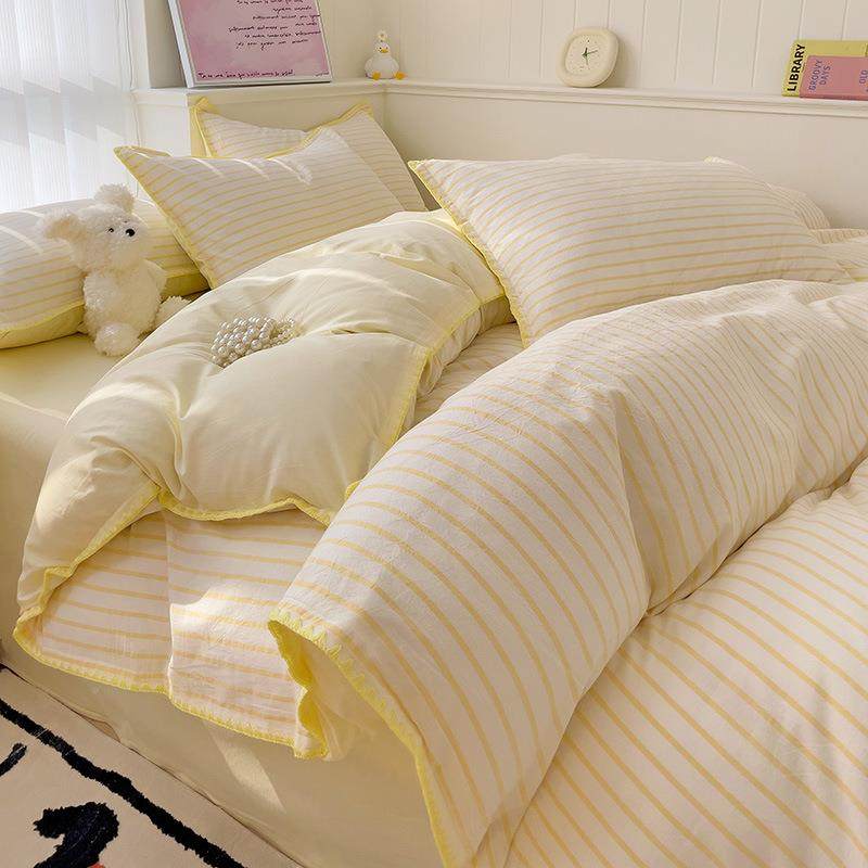 纯棉水洗棉床DOK上件套四全棉套被床单人宿舍床品三件套床笠约简