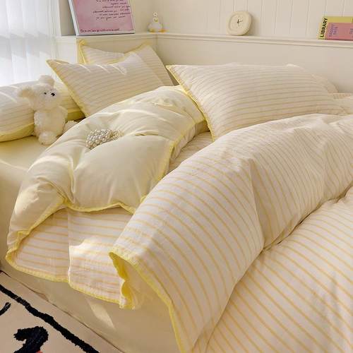 纯棉水洗棉床DOK上件套四全棉套被床单人宿舍床品三件套床笠约简