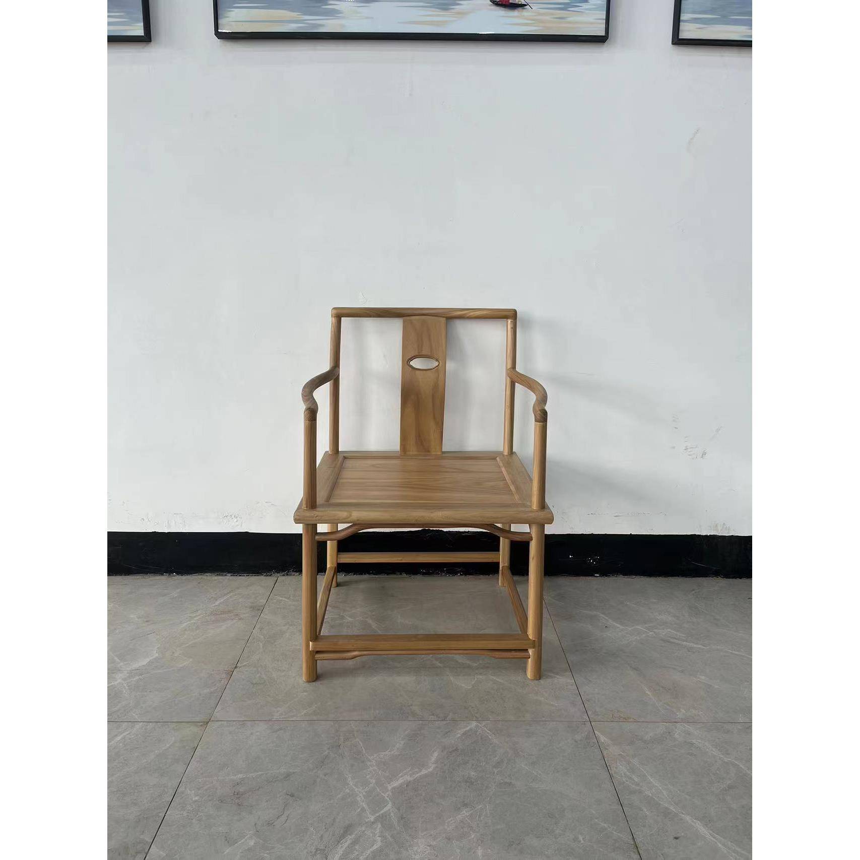 新中客式实老榆木F97S6T7H茶椅木免主人椅餐椅椅围椅现漆代简约卯