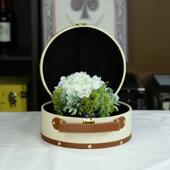 2软装 板样房半圆代装 饰手箱家居YA071 饰品米色皮质咖边箱子提简