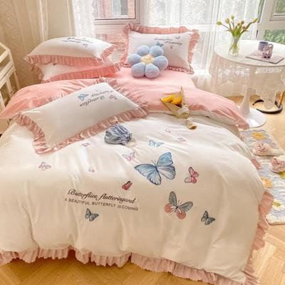 公主风边简气全棉花纯棉约ruyi刺绣床上四件套高档裸大睡