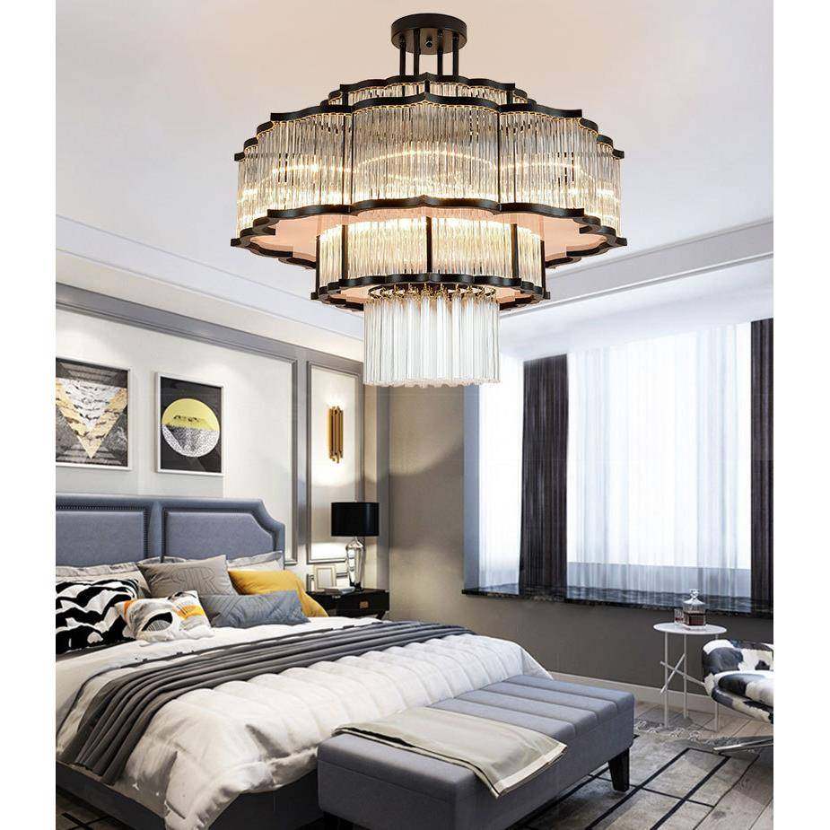 新中式水晶灯厅吊餐厅饭店包间复式楼别墅大厅无品牌/酒茶店室轻