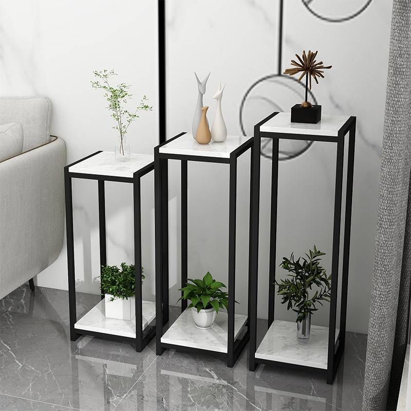 花几花架欧式阳台轻奢铁艺落地摆件客厅风大理石旁边花架电视柜子