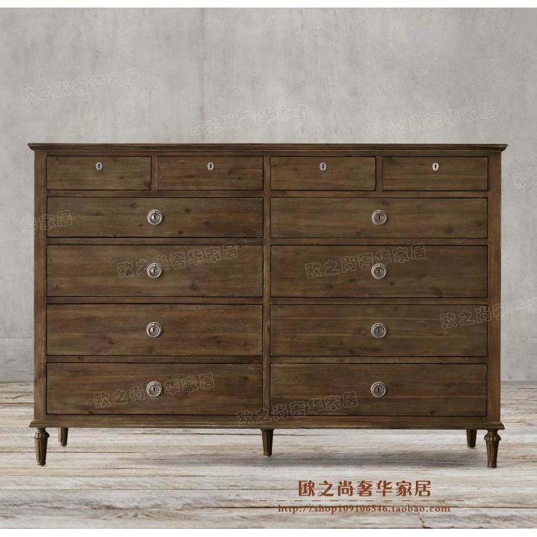 RH欧1白式色做实木12斗旧柜比邻乡村仿古卧室收纳柜LJF2抽屉斗柜