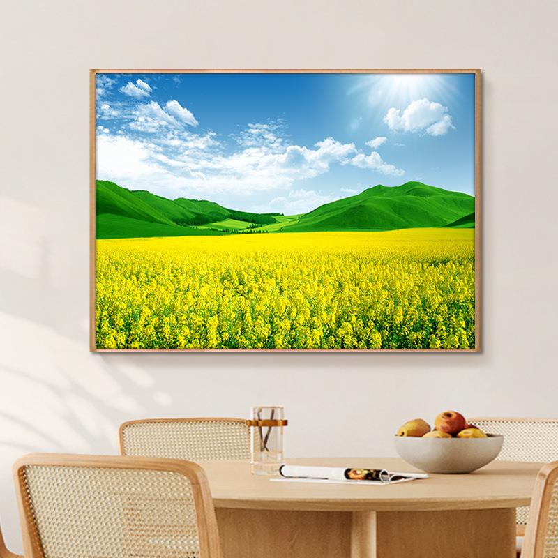 油菜花装饰画天云草地室花海挂画风景花QHJ蓝卉客厅餐厅白卧房间