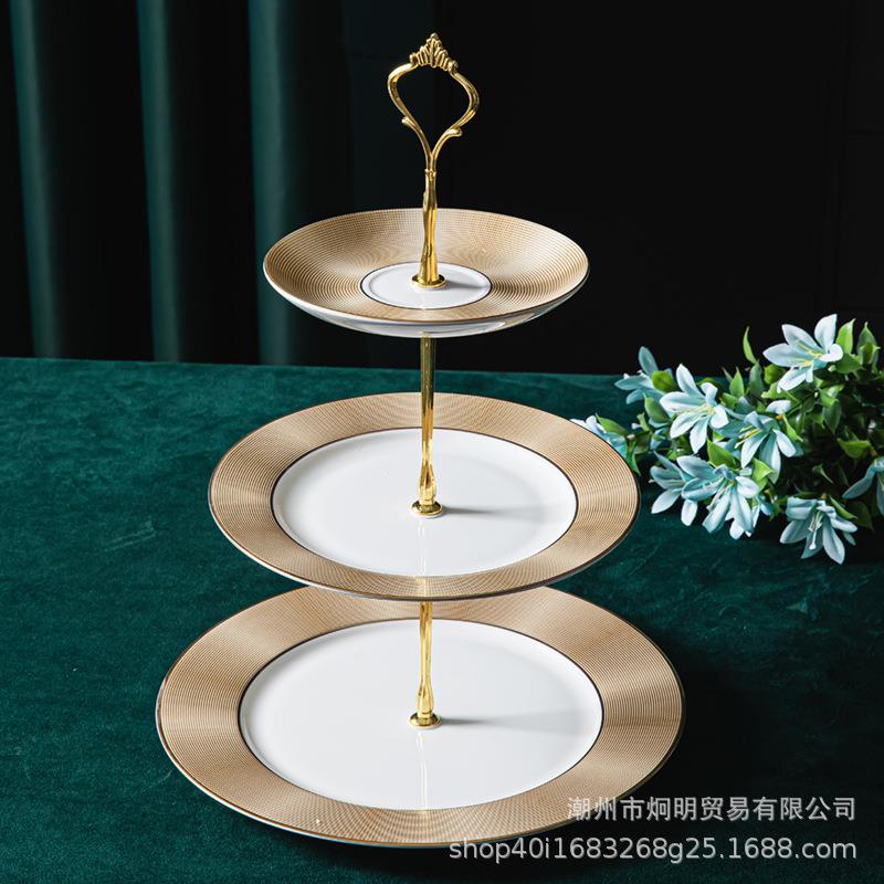 口欧式骨层三层出创意点心盘甜品盘水果盘高两颜WJW3-31值陶瓷瓷