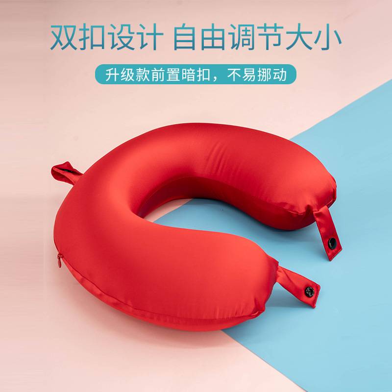 跨境真丝护颈U型枕桑蚕丝成人车载旅游枕头旅行枕记忆棉泡沫粒子