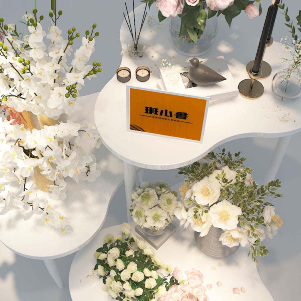 花985店鲜花展示架烤漆展示中岛水台台红组合花架子流网花架氛围