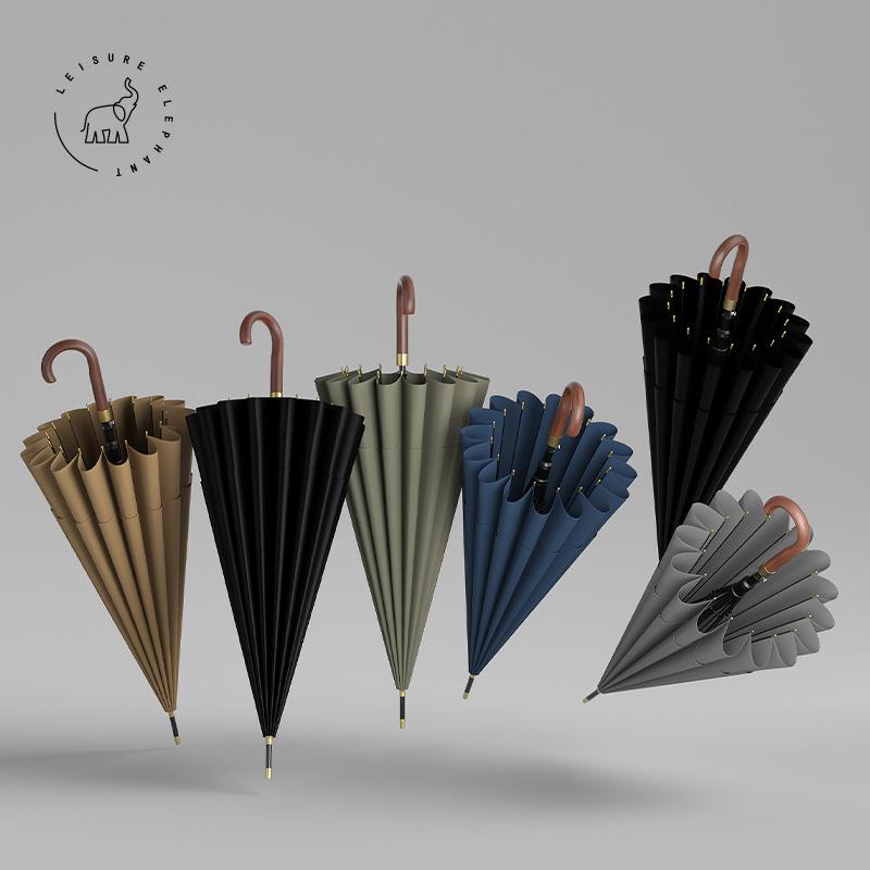 长柄伞16骨商务防风加固雨伞男双人复古自动伞拼接网纱120cm