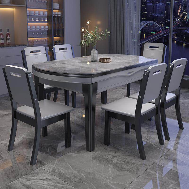 餐岩板实木简轻奢功能FTH方约圆两用小户型桌亮光餐桌多椅组合家