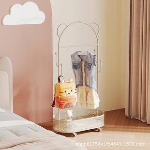 儿PAR童帽挂衣卧家用带轮移动衣架奶油风脏衣室篮卡通可爱落架地