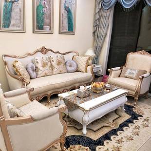 8V法欧SSSF-607式沙发轻奢实式木布艺客厅豪华奢华古简欧三人小复
