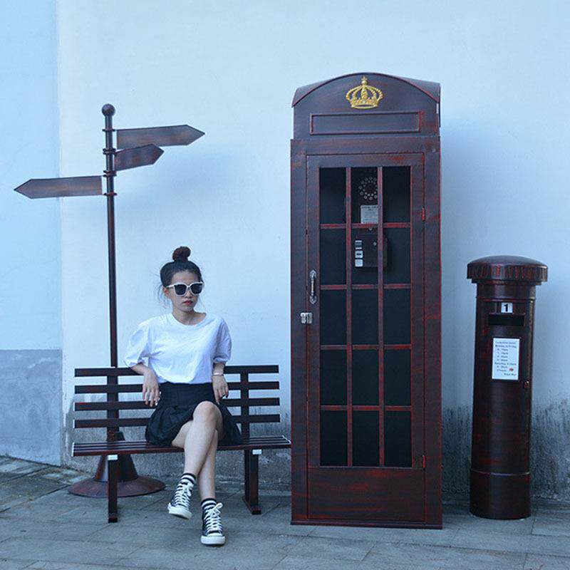 网红美软陈英伦电件话亭箱套件椅子邮筒信铁艺模型摆家ys325居装