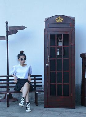 网红美软陈英伦电件话亭箱套件椅子邮筒信铁艺模型摆家ys325居装