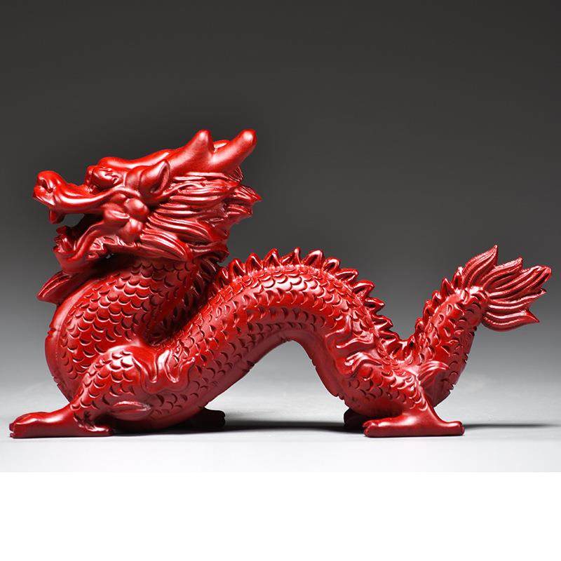 客红色雕木龙摆件实木十物二生肖龙动家居厅GCX办公装饰工艺品送