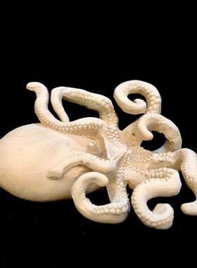 黄杨木饰雕小章鱼手件博OUX古创意装品摆架件汽车挂件鱿鱼工艺把