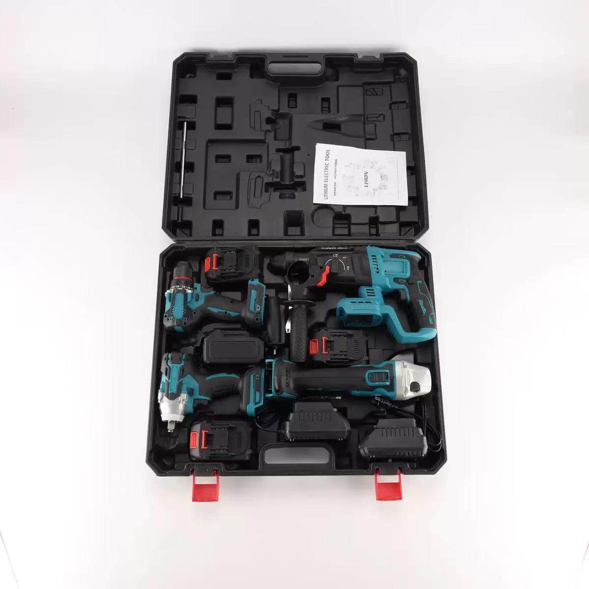 736跨境多动功能电件工具四套手电钻电动扳手锂角磨机电锤电工具