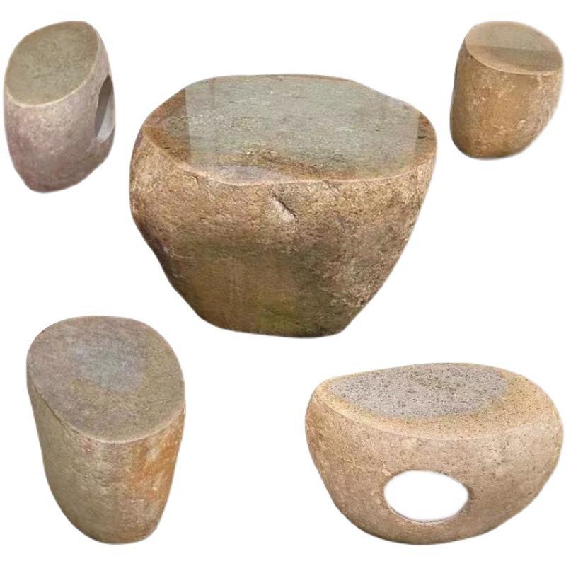 石石桌石凳天然无品牌/鹅卵石桌子户庭园院外别墅花休闲材桌椅整