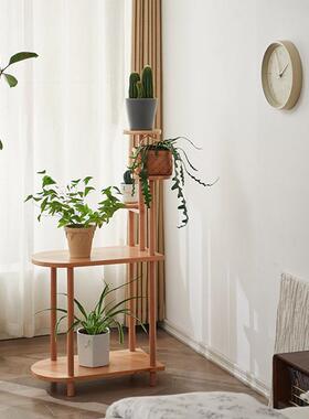 榉木多沙层置架圆形床物边发边旁置物架角EVI几简约窄桌边柜床头