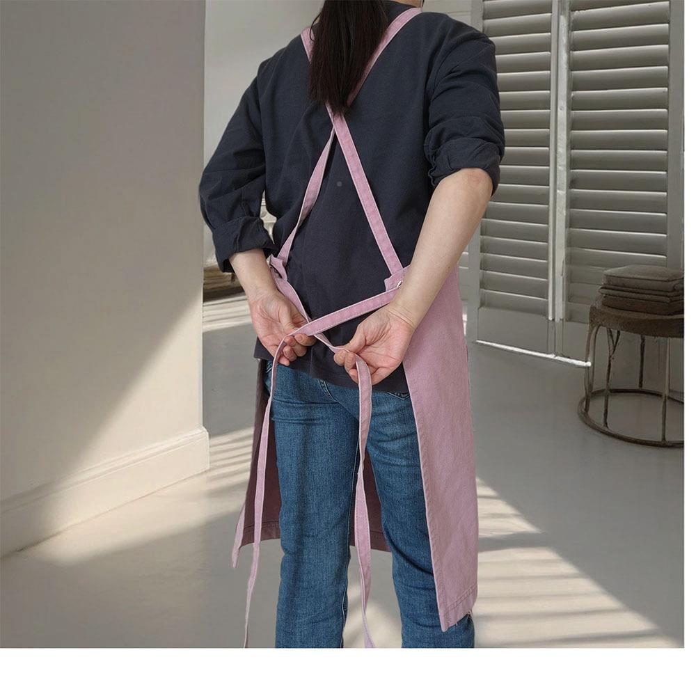 搭粉色水洗帆布围裙女美甲花艺师百工LXQ版作服烘焙餐饮时尚大围