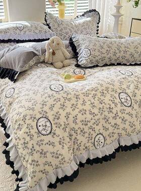 复古棉法式赫本风水洗HOI棉宿舍床品三件水套简约洗床被套笠四件