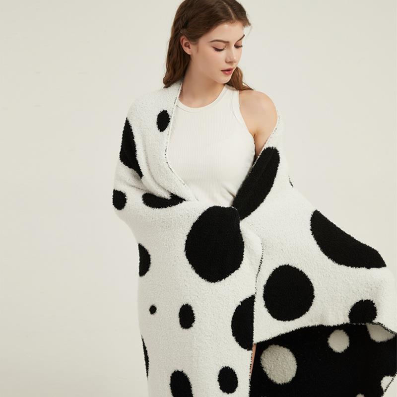 A半边绒南瓜波点线毯沙类发盖QED毯软装毛搭配午休睡毯斯午利波