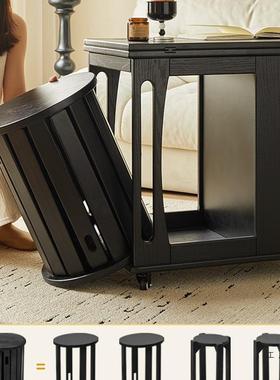 用移茶几多动功能家沙发边几叠折收纳茶桌组合凳子实木边柜小EEL