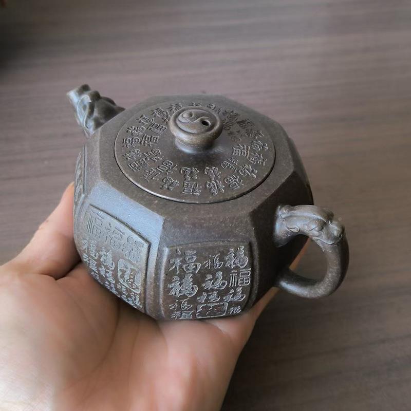 源头厂家件起百福八方批宜兴原一矿手紫工砂壶古铜泥紫砂砂壶百福