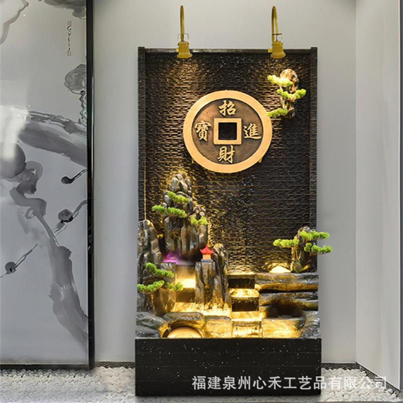 大型水幕墙假山流水摆件落地客厅鱼缸庭院水景店铺酒吧流水墙装饰