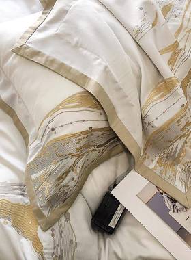 纯奢高支轻刺绣长棉四件38039绒套春秋轻奢棉被套全棉床单双人床