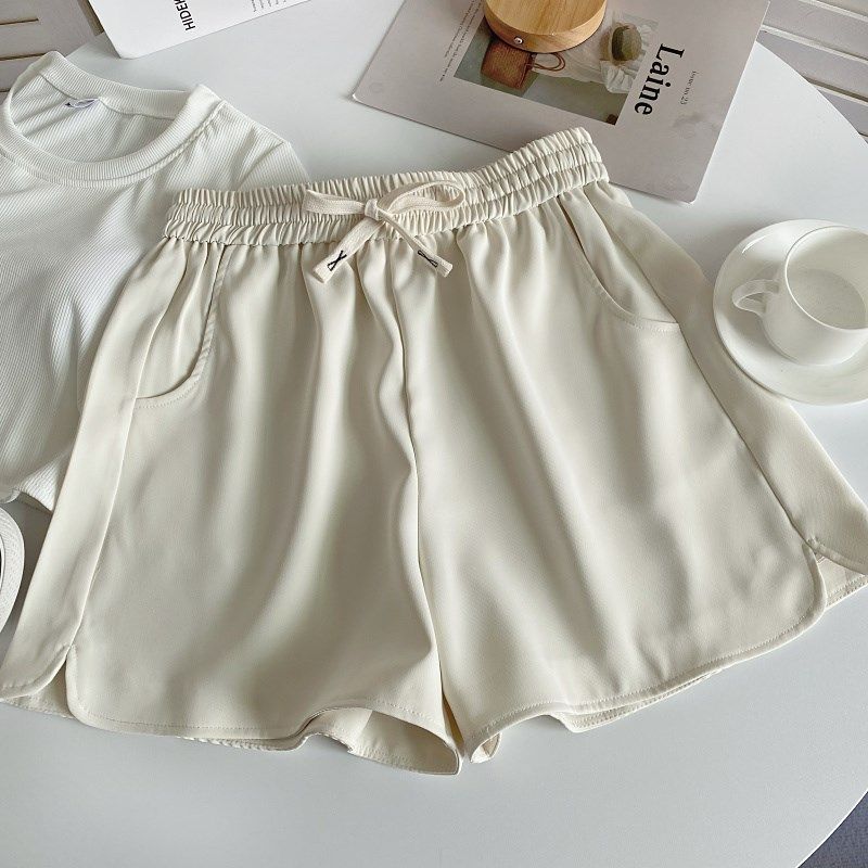 抽绳高腰开叉宽松短裤女2025夏季设计感外穿百搭阔腿a字休闲裤子,女装/女士精品,休闲裤,淘宝优惠券,粉丝福利购,淘宝优惠卷