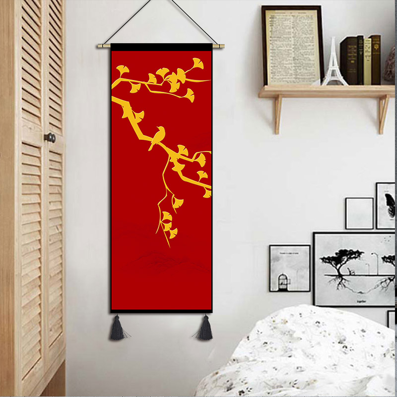 中式喜庆挂画布艺花鸟挂毯卧室客厅床头装饰画中国风挂布背景布画图片
