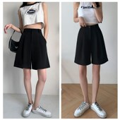 黑色西装 胖mm超大码 新款 宽松休闲a字裤 短裤 显瘦阔腿五分裤 女夏季