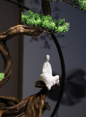 新中式禅意迎客松风化木枯木摆件 玄关茶室样板房装饰品软装酒店