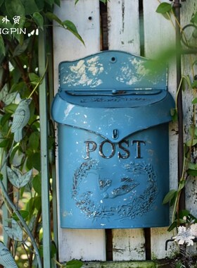 SHANGPIN美式做旧乡村风复古铁艺信箱墙面装饰花园壁挂庭院杂货