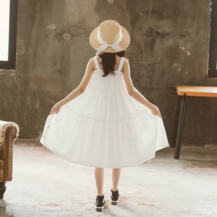 2025夏季女童海边裙子氛围感中大童度假吊带裙白色儿童沙滩公主裙