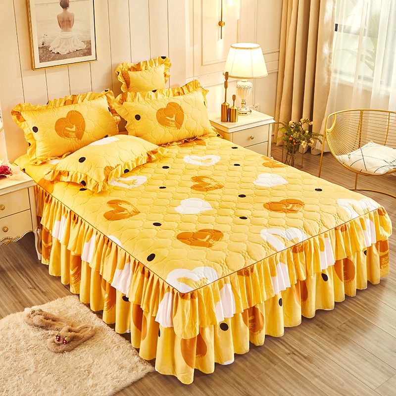 加厚夹棉床裙三件套加棉床罩单件花边床笠防滑加厚保暖床垫保护套,床上用品,床裙,淘宝优惠券,粉丝福利购,淘宝优惠卷