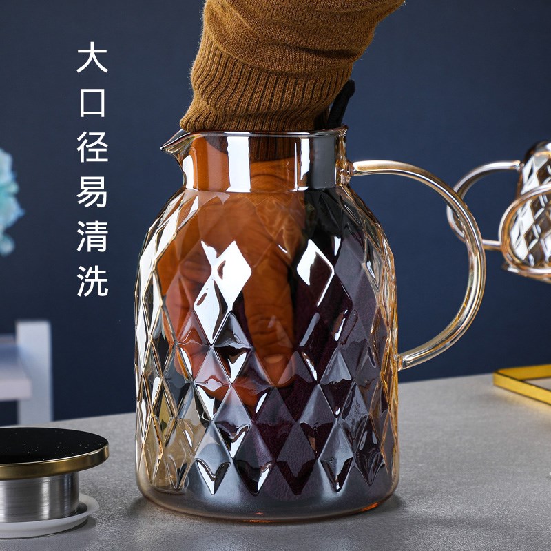 耐热玻璃凉水壶水杯果茶壶冷水壶大容量家用待客防爆琥珀蓝凌壶套
