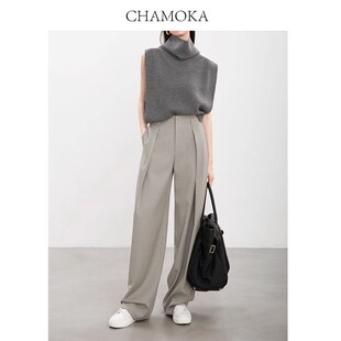 夏莫卡老钱风灰色西装裤宽松垂感直筒裤高级感弯刀裤高腰阔腿裤夏