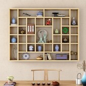 定制带灯光实木茶壶茶杯展示架壁挂格子博古架多宝阁格子柜置物架