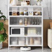 厨房落地置物架带柜门多层橱柜微波炉烤箱收纳碗柜家用钢制餐边柜