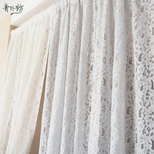 草花成品窗帘卧室阳台蕾丝窗纱柜帘穿杆隔断混纺透光纱帘 田园英式