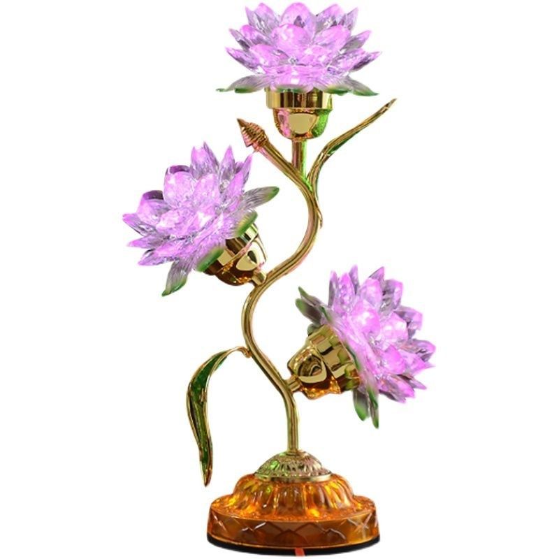 现货速发七彩三品水晶琉璃莲花灯佛供灯佛前长明仙堂观音供奉佛台