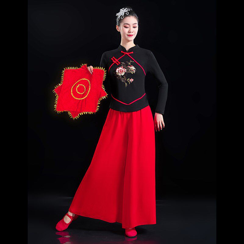 现货速发2025广场舞服装套装中老年跳舞衣服演出款扭秧歌扇子手绢